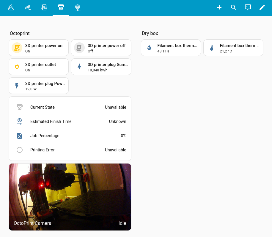 Vlastní dashboard na monitorování 3D tiskárny