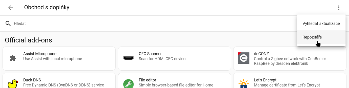 Krok 3: Menu správy repozitářů