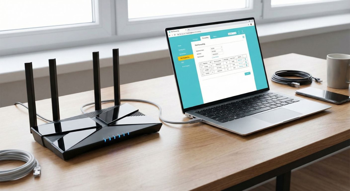 Počítač s připojeným Wi-Fi routerem 