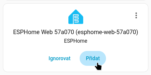 Přidání nového zařízení ESPHome přes integraci ESPHome