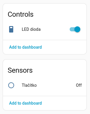 Odhalené enttity našeho zařízení ESPHome