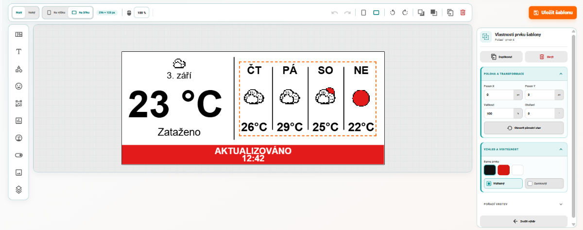 Vizuální editor eInk Studio v panelu Drátek eInk