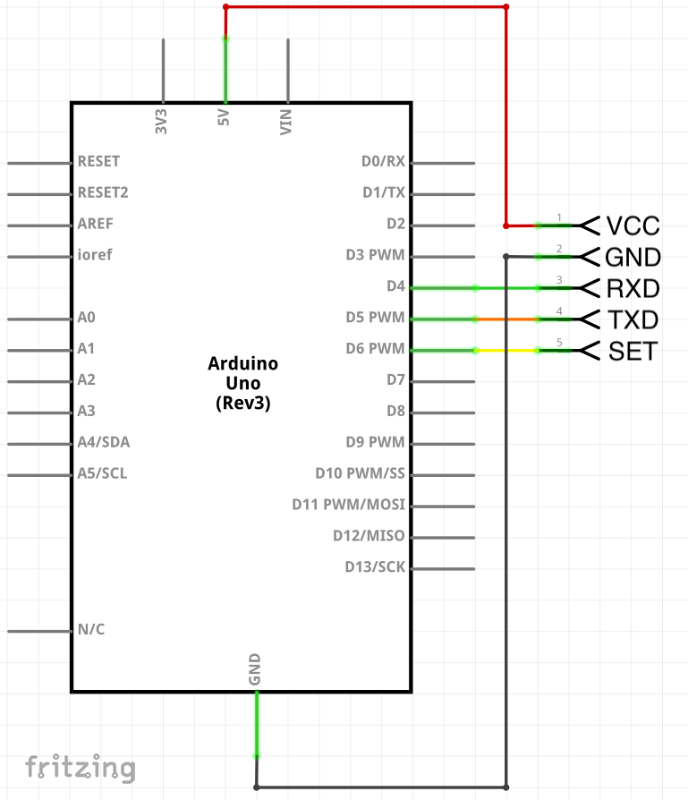 Schéma zapojení Komunikačního modul HC-12 433 MHz