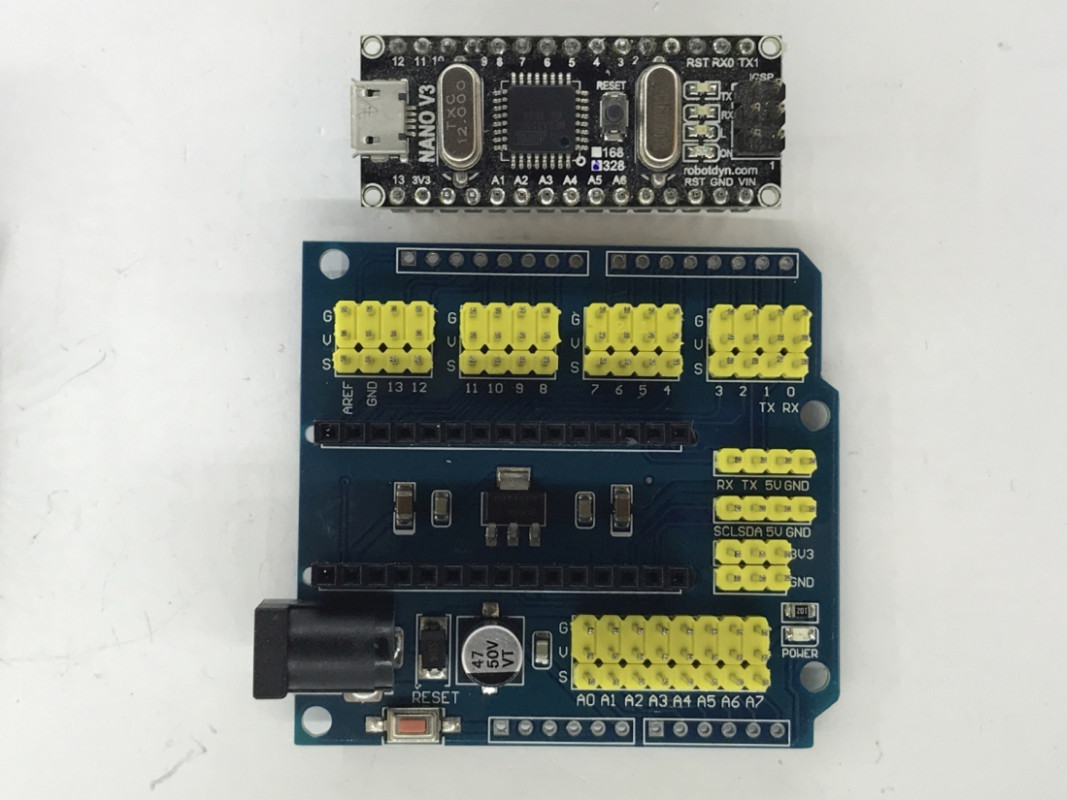Arduino Nano IO Shield zapojení