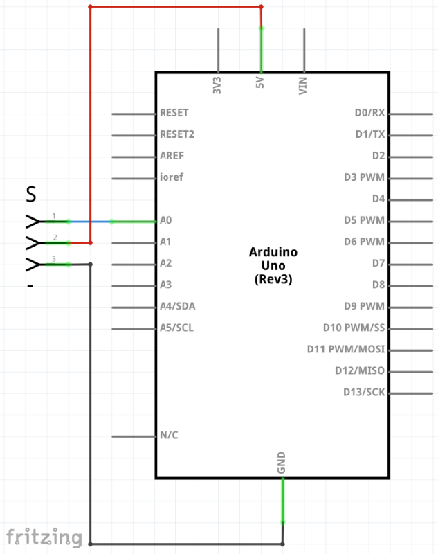 Schéma zapojení Arduino senzoru tepu srdce