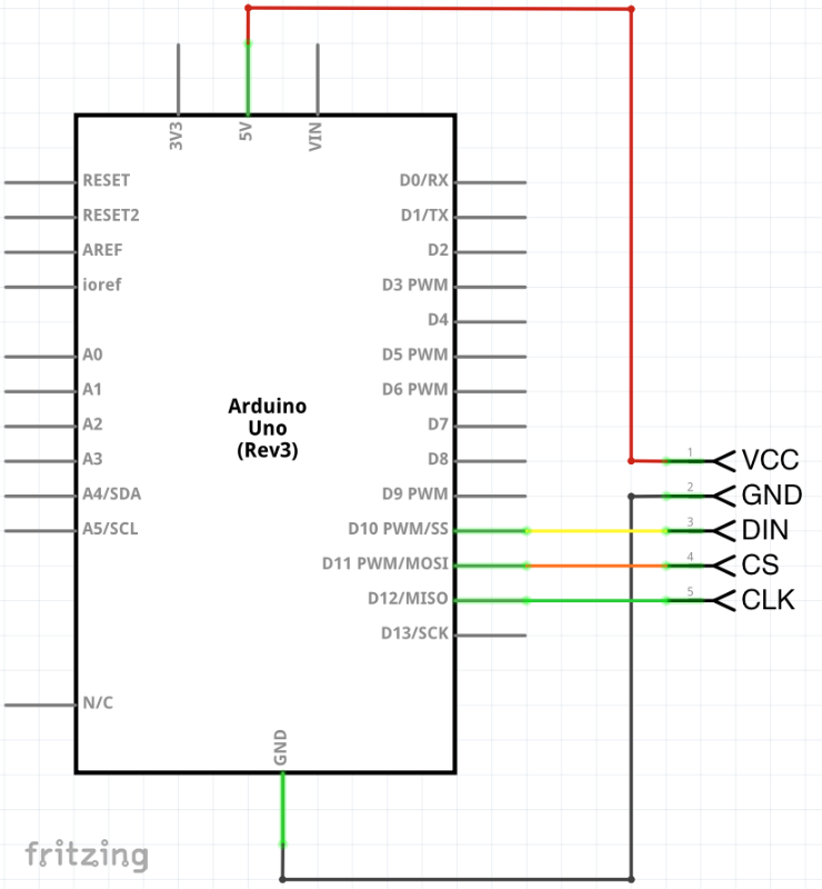Schéma zapojení Arduino LED matice