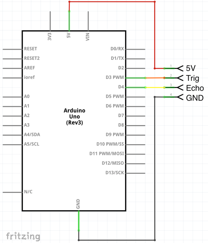 Schéma zapojení pro Ultrazvukový vodotěsný modul pro měření vzdálenosti JSN-SR04T