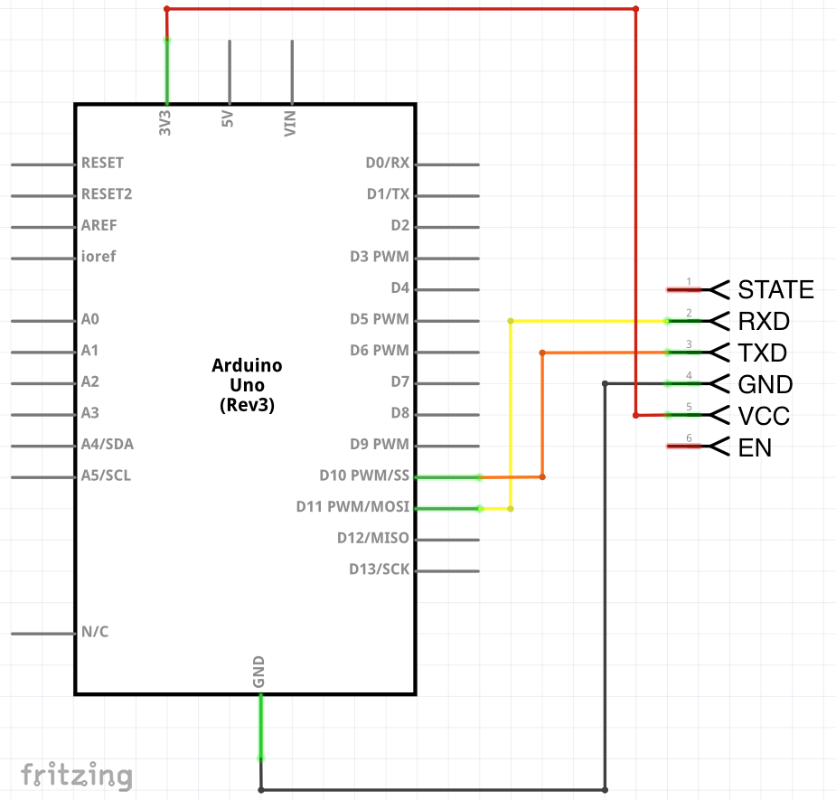 Schéma zapojení Arduino Bluetooth modulu HC-05