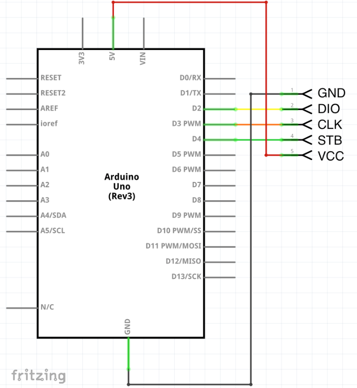 Schéma zapojení Arduino uživatelského interface s TM1638