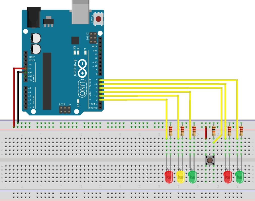 Schéma zapojení Arduino LED semaforu